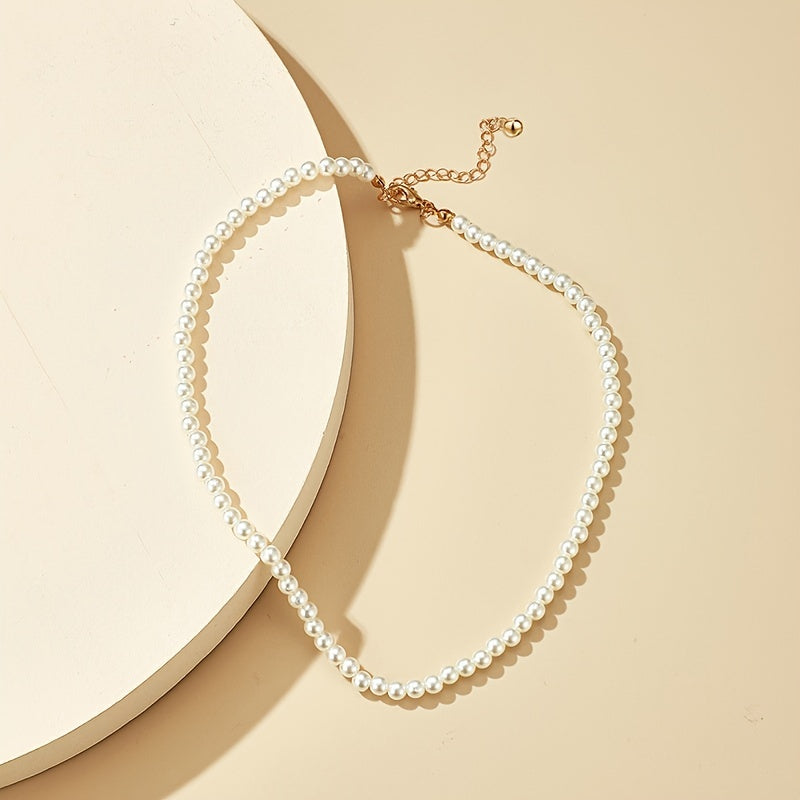 Elegant Single-Strand Faux Pearl Choker Necklace for Women - Bohemian Style, Perfect for Parties, Gatherings, and Gifts, Versatile Accessory|Clavicle Chain|Imitation Pearls