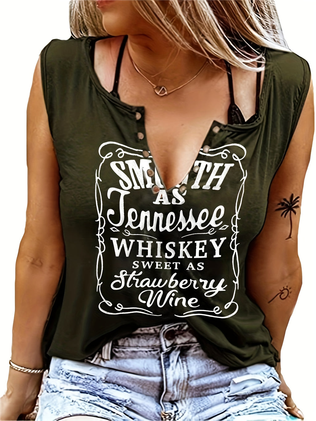 Smooth As Tennessee Whiskey Sweet As Strawberry Wine Shirt Ring Hole Sleeveless Sexy V-Neck Womens Country Music Tank Top
