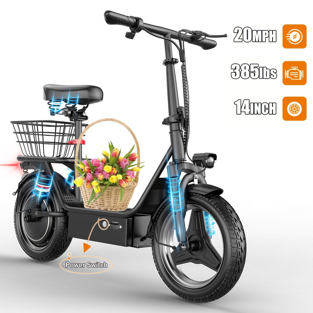 Electric Scooter with Seat, 30 Miles Long Range & 20Mph Top Speed, 14" Pneumatic Tire, Height Adjustable Seat &Handlebar, Dual Suspensions Commuting Scooter with Basket