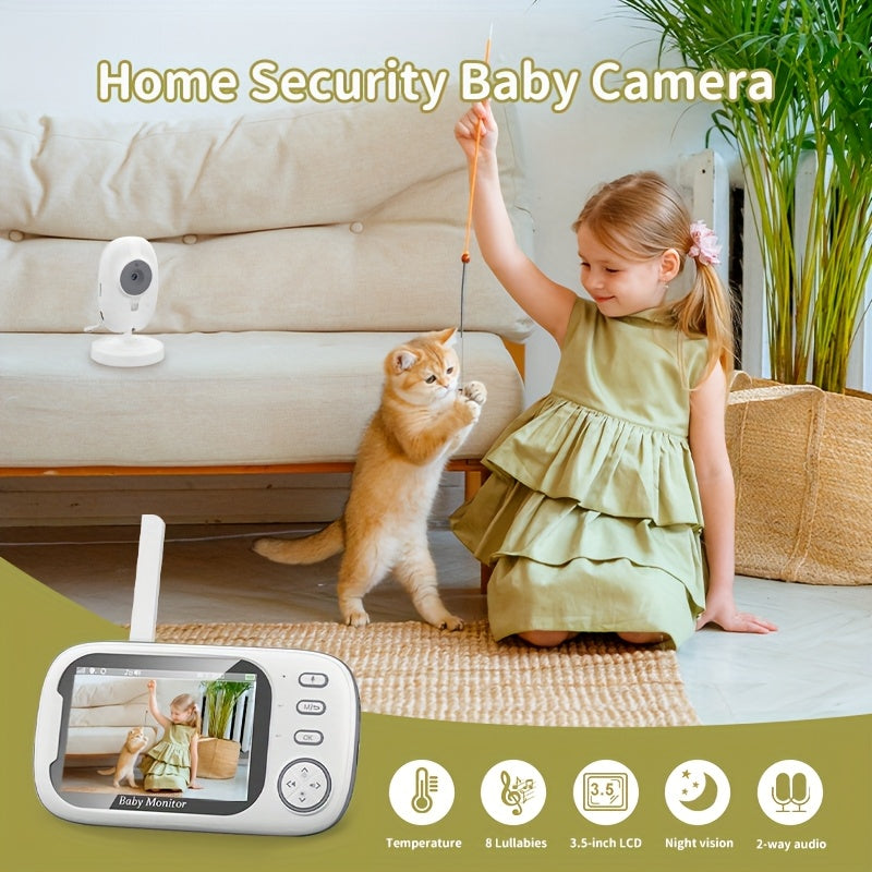 720P HD Wireless Monitor with 3.5" LCD Screen, 900ft Range, Auto Night Vision, 2-Way Audio, Temperature Sensor, 8 Soothing Lullabies, USB Rechargeable, Smartphone Compatible, ABS Material, Square Shape, Monitor Camera