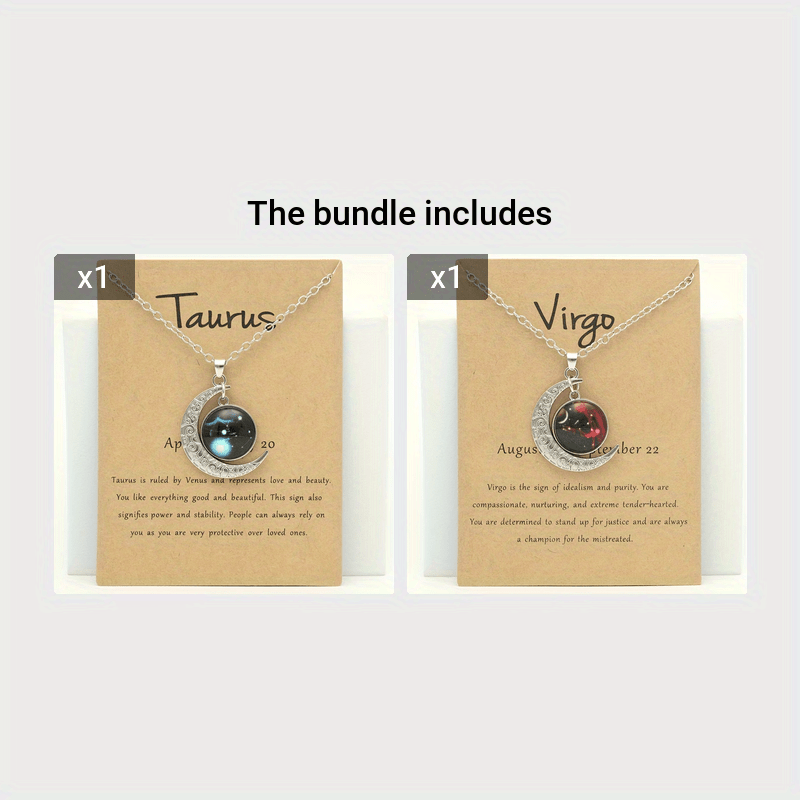 Glow-in-the-Dark Zodiac Necklace with Vintage Moon Pendant - Stylish Aquarius/Sagittarius/Leo/Leprechaun/Night & Sun Signs, Colorful Glass Charms, Zinc Alloy, Perfect Gift for Men