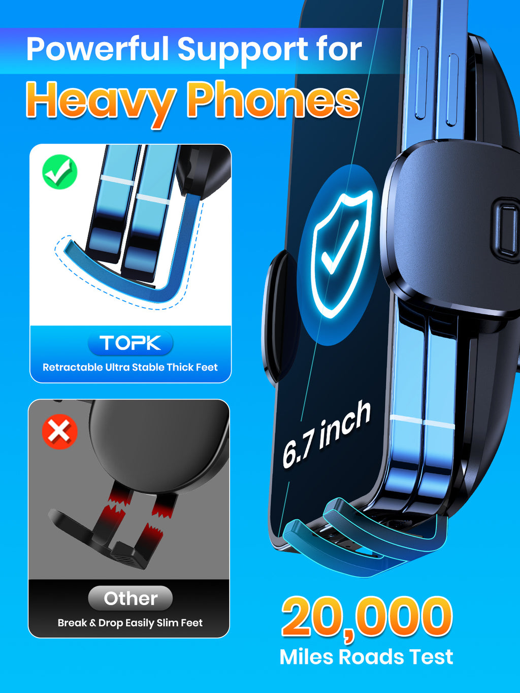 TOPK Car Phone Holder Mount, Car Mount with Hook Clip for Car Air Vent 360° Rotation Phone Mount Compatible with Iphone Android Cell Phone