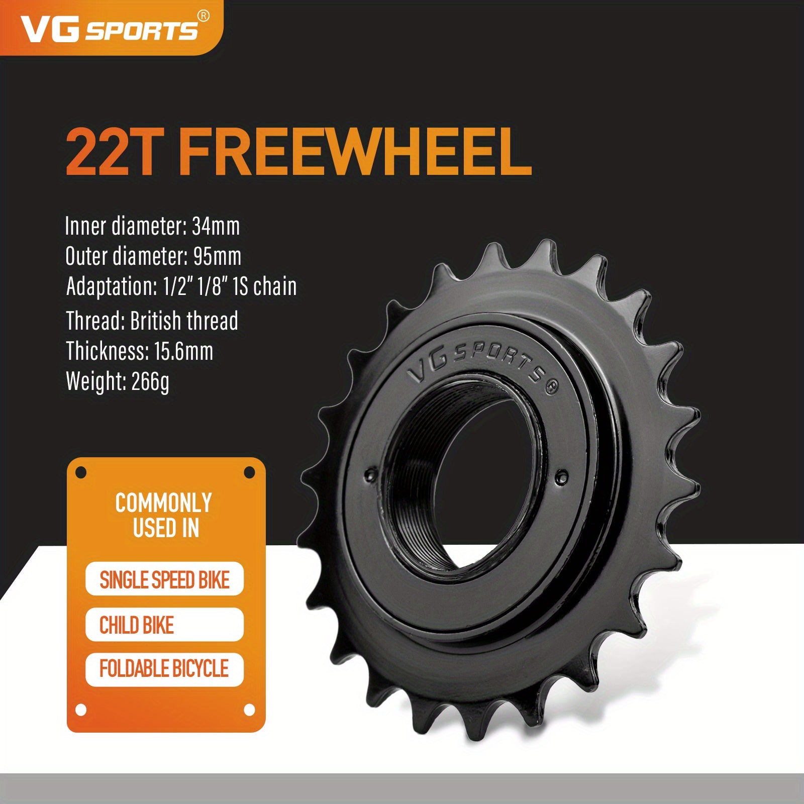 1pc VG Sports 16T/18T/20T/22T/24T 34MM Bicycle Flywheel Single Speed Bicycle Flywheel Sprocket 1 Speed Gear For BMX Flywheel Sprocket Gear Bike Accessories