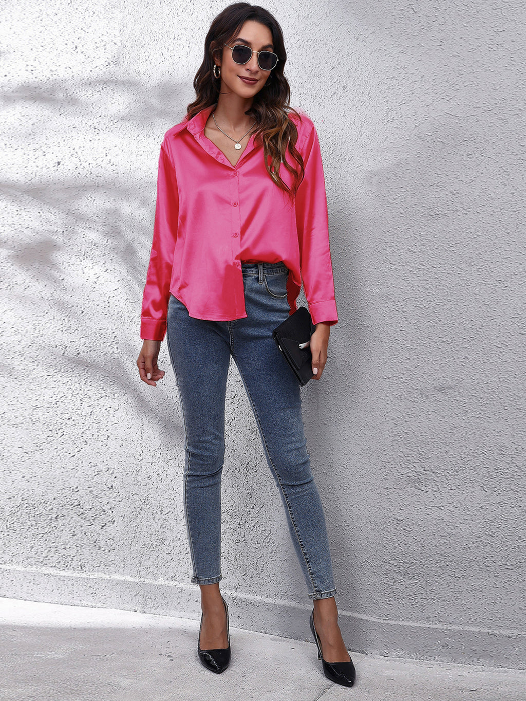 Hot Style In-Kind Shooting Satin Shirt Women'S Satin Imitation Long-Sleeved Shirt New European And American Cross-Border Women'S Clothing
