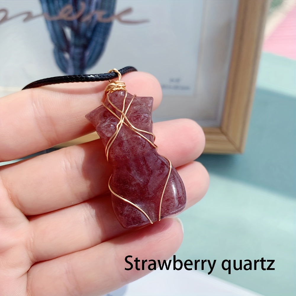 1pc, Natural Quartz Crystal Goddess Pendant Necklace - Perfect Gift for Women, Brides, and Engagements