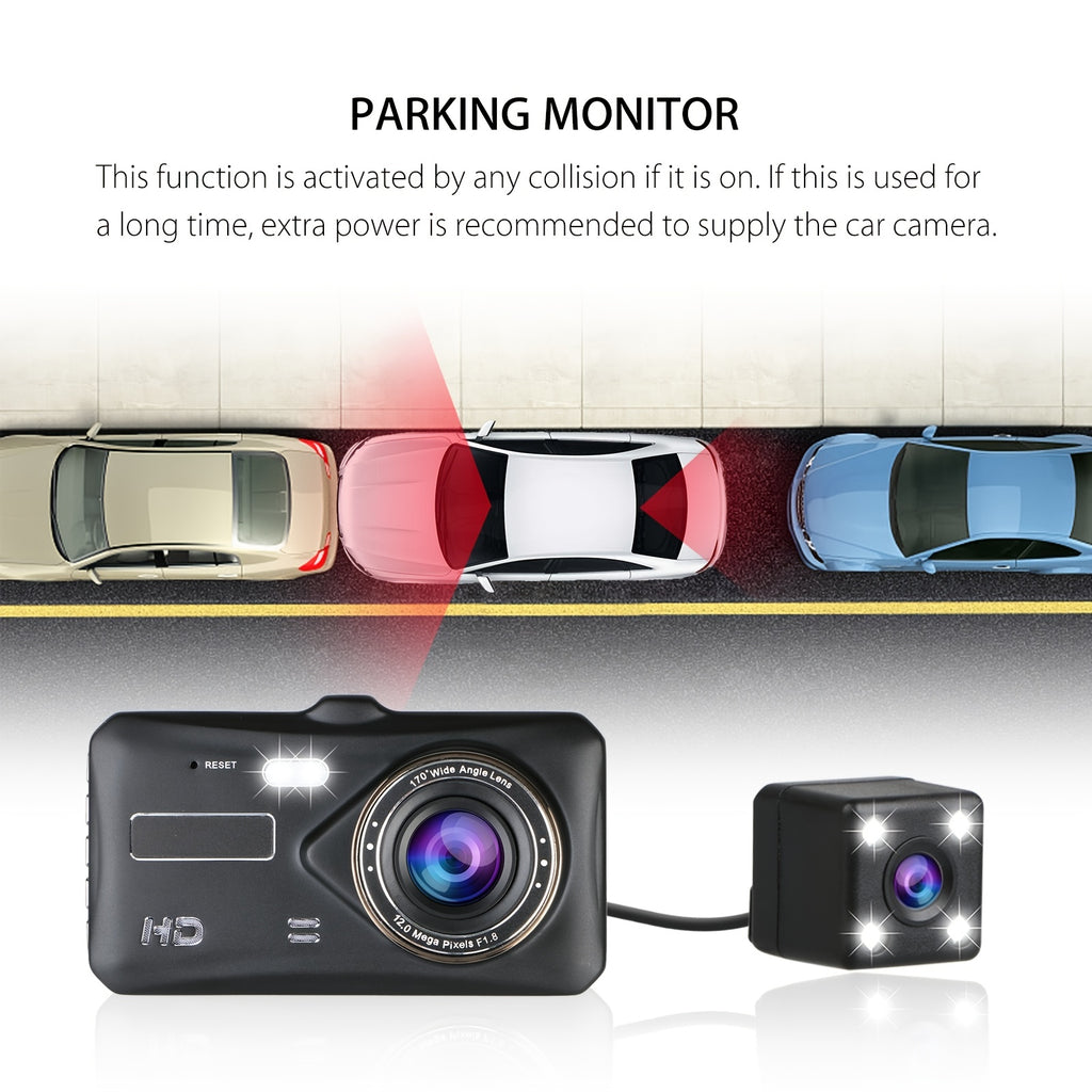 HD 1080P Night Vision Dash Cam - CAR DVR Car Video Recorder - Front And 720P Rear Camera Vehicle Black Box Driver Recorder