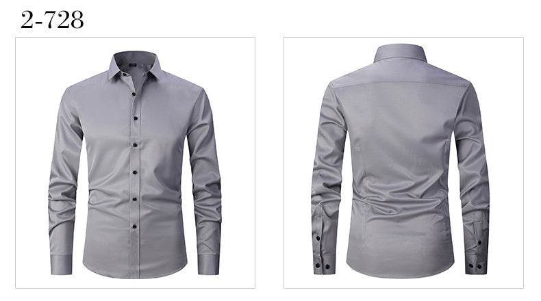 Men'S Stretch Slim-Fit Formal Shirt Without Pockets, Light Business Turn- Collar Long-Sleeved Shirt, Men'S Business Shirt, Wrinkle-Resistant And Durable Solid Color Formal Long-Sleeved Shirt with Buttons And Pockets, Suitable