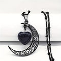 [Vintage Heart Necklace] 18K Golden Plated Blue Sand Heart Pendant Necklace for Women | Moon Design, Black Stainless Steel, Vintage Style, Daily Wear, Mardi Gras Day, All Seasons