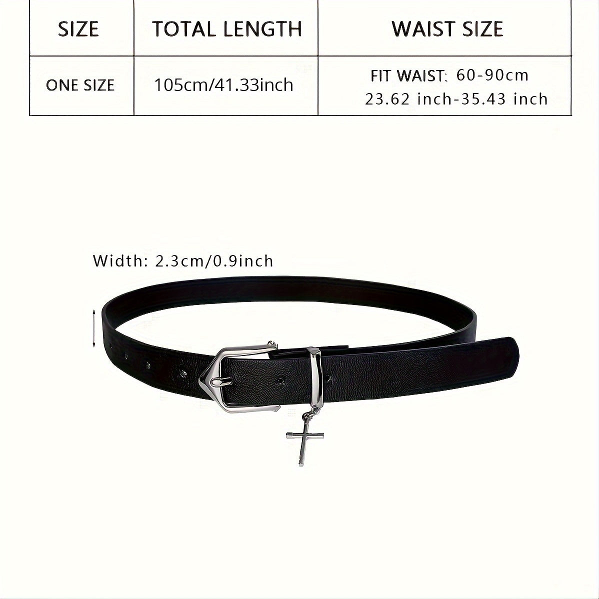 Unisex PU Leather Belt Gothic Metal Cross Pendant Pin Buckle Jeans Belts Casual Black Pants Waistband For Men Women