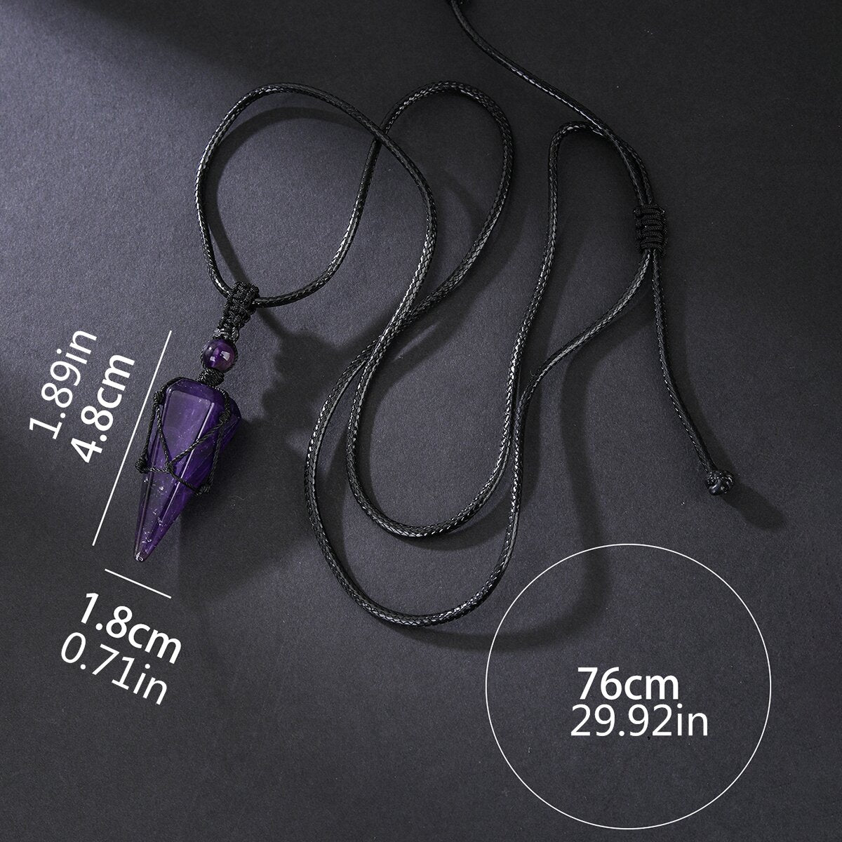 Natural Amethyst Crystal Hexagonal Cone Pendant - Stylish Men's Necklace with Braided Rope - Fashion Accessory