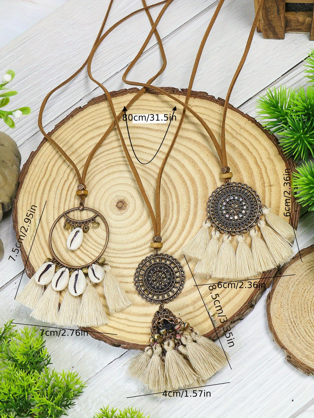 3pcs Ethnic Style Women's Fashion Pendant Necklace Set with Floral Tassel Pendant, Bronze Enamel Drip Zinc Alloy with Glass Rhinestone Inlay, Vintage Necklace
