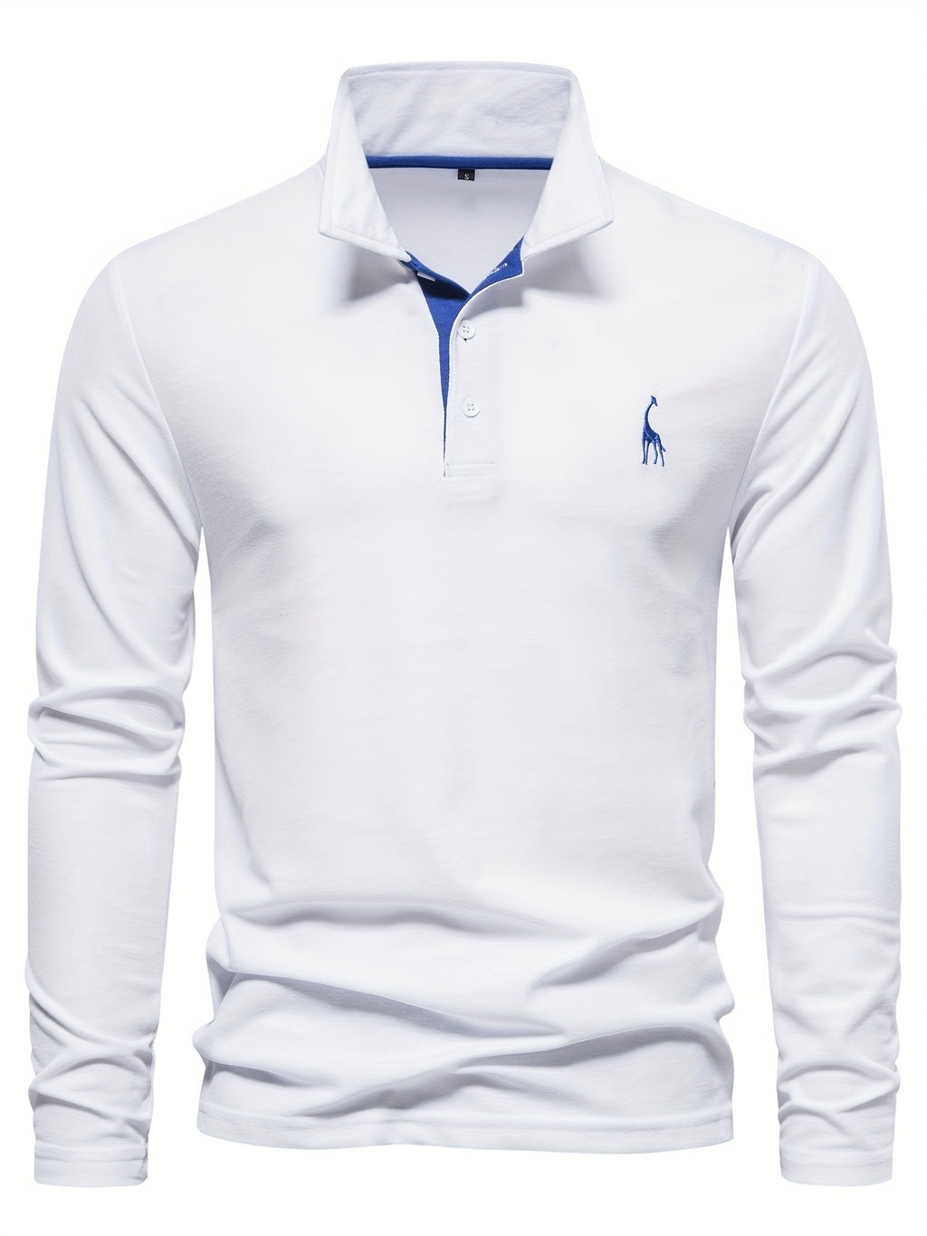 Men's Solid Giraffe Embroidery Long Sleeve Tennis Shirts, Slight Stretch All-match Fashion Men's Top