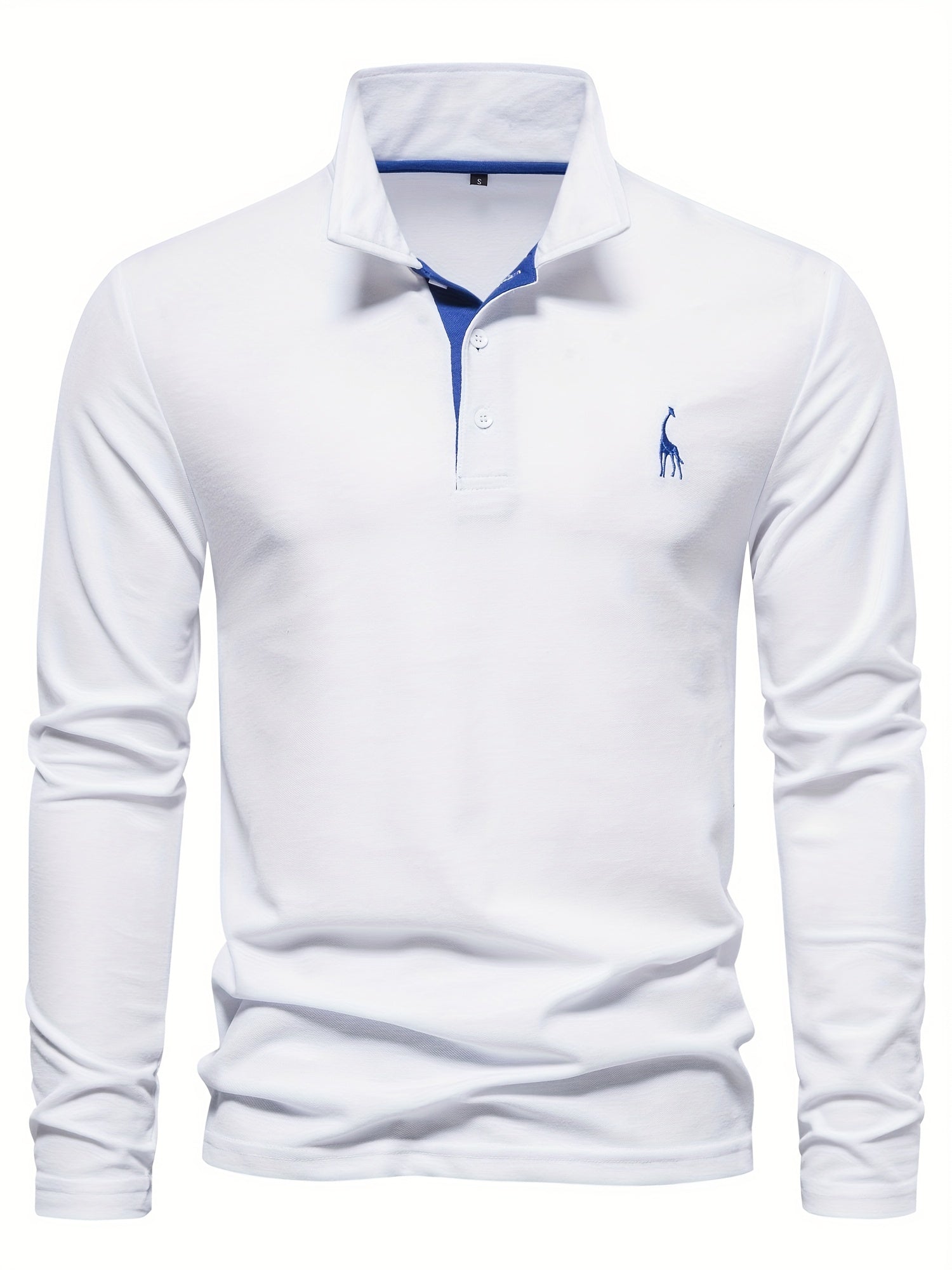 Men's Solid Giraffe Embroidery Long Sleeve Tennis Shirts, Slight Stretch All-match Fashion Men's Top