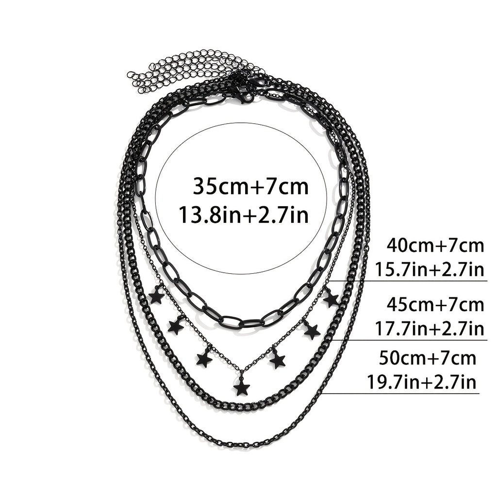 4pcs Gothic Black Star Element Pendant Tassel Hip Hop Retro Chain Necklace Set Party Jewelry for Women.Kpop Style Jewelry.
