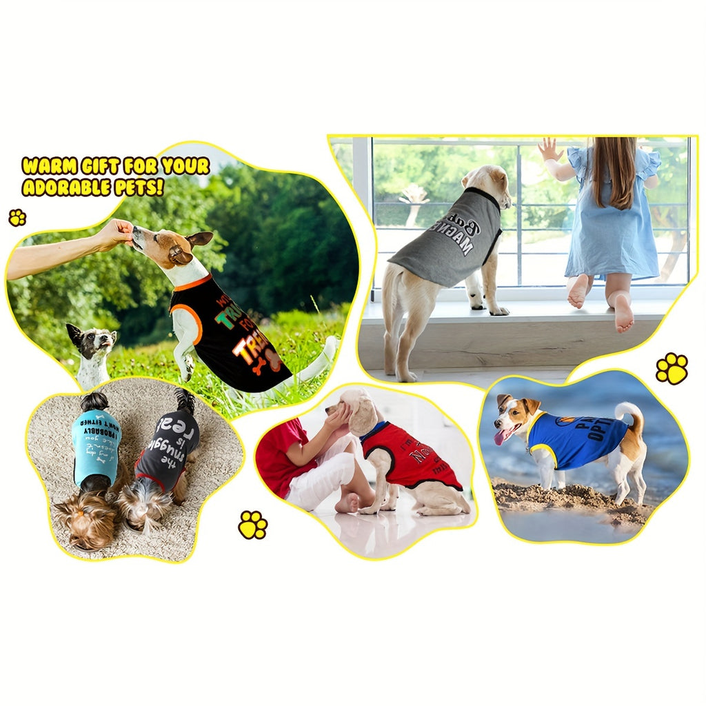 [Funny Dog Shirts] PAIAITE 8pcs Funny Dog Shirts - Soft Breathable Pet Outfits with "The Snuggles Are Real", "I'm Wearing Treats Under This Shirt", "Fur Friend" - Easy Slip-On Summer Apparel for Small Dogs & Cats in Grey/Blac