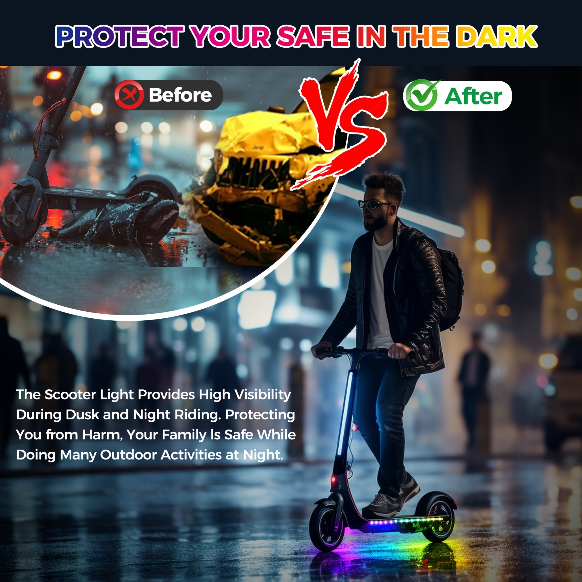 The Universal Electric Scooter Safety Lights Are Suitable for Night Riding, Featuring Low-Voltage Operation. The LED Warning Lights Are Ideal for Skateboards, Bicycles, And Outdoor Activities, Including Two High-Brightness Co