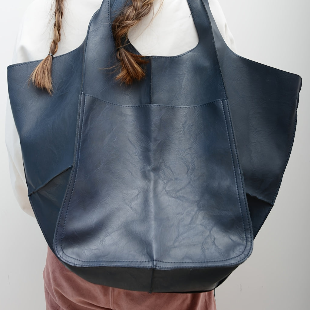 Rretro Handmade Big Beach Tote Bag High Capacity Zipper Shoulder Tote Bags Solid Color Multifunction Handbags for Ladies