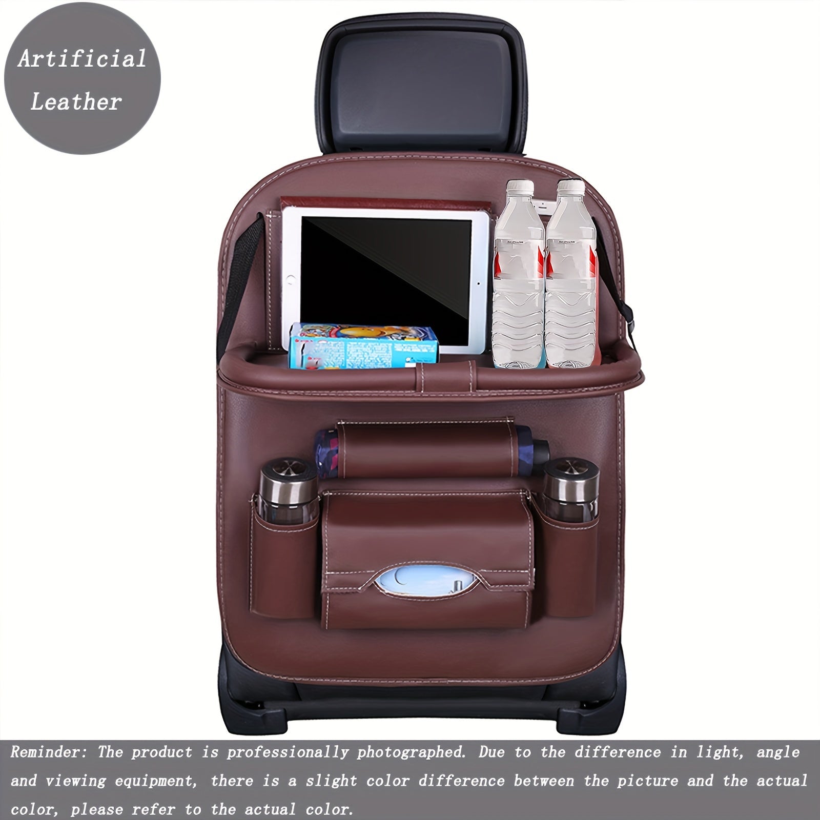 Upgrade Your Car With This Luxury PU Leather Storage Bag And Tray - Perfect For Snacks And Toys!