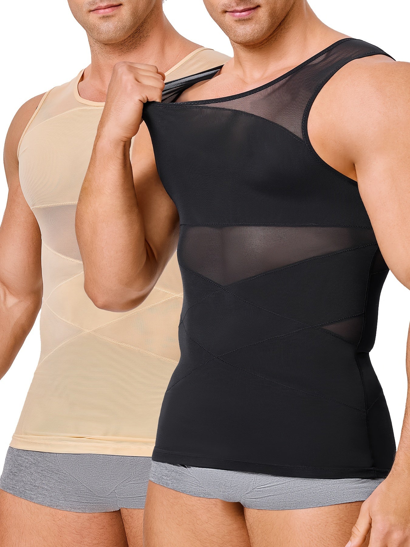 SCARBORO Men's Compression Shirt for Body Shaper Slimming Vest Tight Tummy Underwear Tank Top