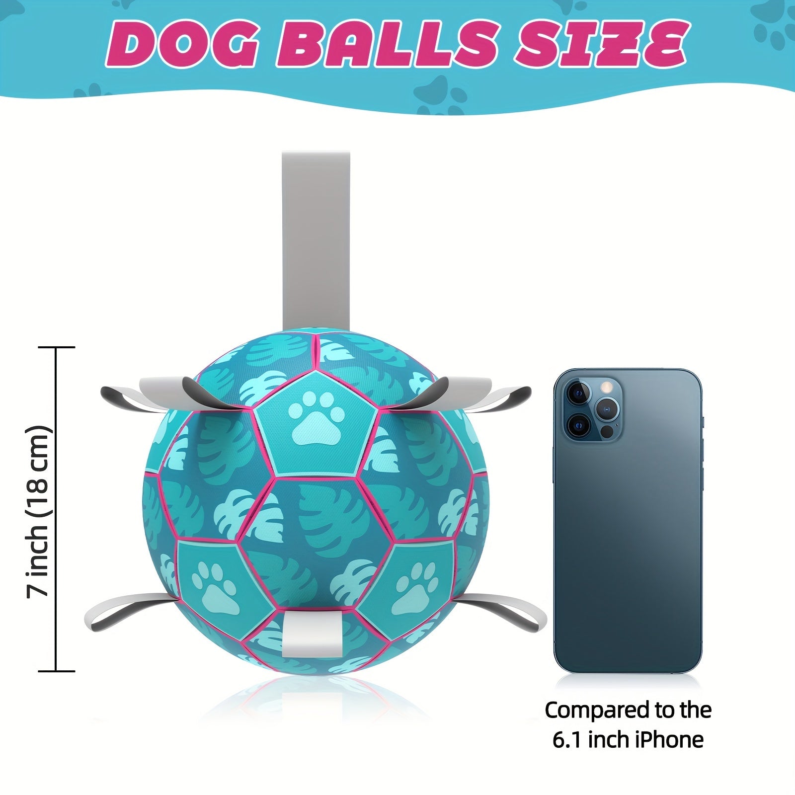 [Interactive Football Dog Toys] Durable Lake Blue Dog Toys Soccer Balls with Straps | Interactive Football for Tug of War | Indoor/Outdoor Puppy Toy for Small/Medium Breed