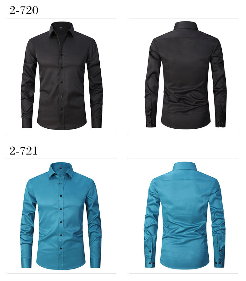 Men'S Stretch Slim-Fit Formal Shirt Without Pockets, Light Business Turn- Collar Long-Sleeved Shirt, Men'S Business Shirt, Wrinkle-Resistant And Durable Solid Color Formal Long-Sleeved Shirt with Buttons And Pockets, Suitable
