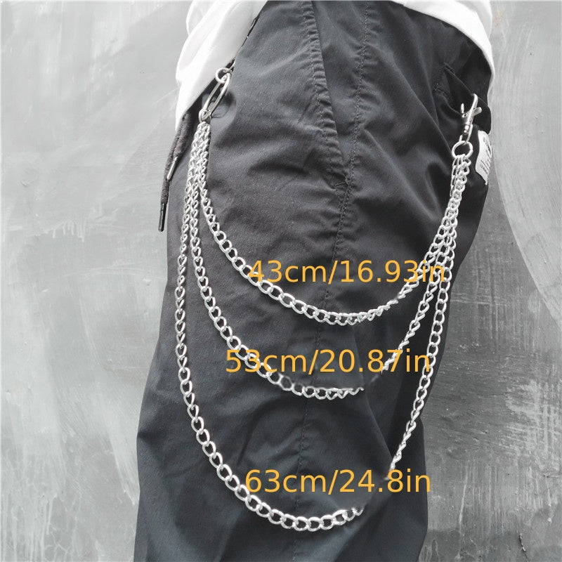[Chain Link Metal Punk Trousers] Metal Pant Chain Punk Hip-hop Trousers Chain Waist Link Metal Wallet Silvery Color Key Chain Keyring Jeans Accessories
