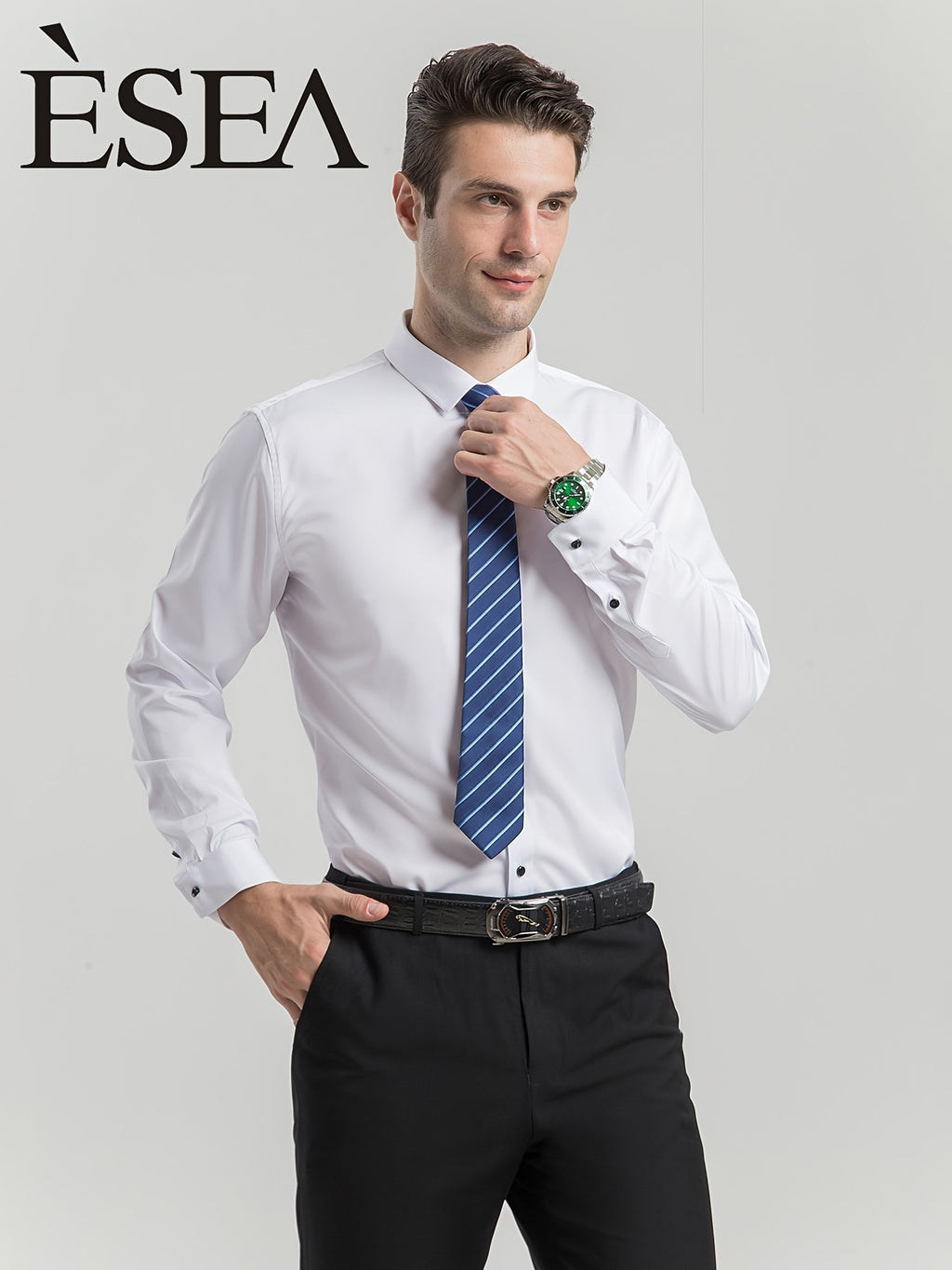 Men'S Stretch Slim-Fit Formal Shirt Without Pockets, Light Business Turn- Collar Long-Sleeved Shirt, Men'S Business Shirt, Wrinkle-Resistant And Durable Solid Color Formal Long-Sleeved Shirt with Buttons And Pockets, Suitable