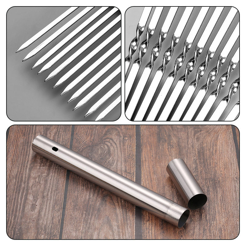 15pcs of Stainless Steel Skewers And 1 Storage Tube for Barbecuing; Reusable Grill Skewers for Shish Kebab And Camping Flat Forks Gadgets