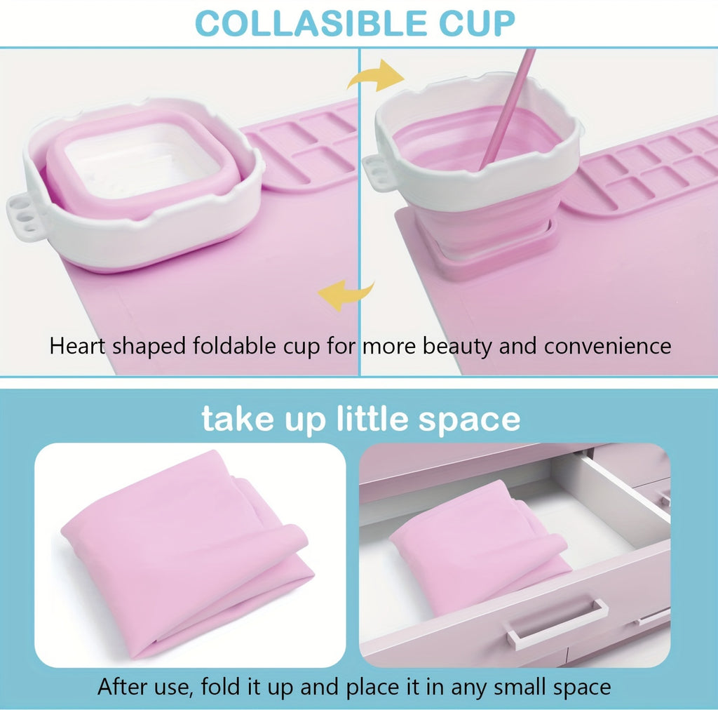 [Non-Stick Craft Mat] Non-Stick 19.6x15.7 Inch Silicone Craft Mat with Collapsible Cup | Large Sky Blue Art Mat, Foldable High Quality Design, Measurement Markings & Multi-Well Palette for Painting, Sculpting, Resin & Hot Glu