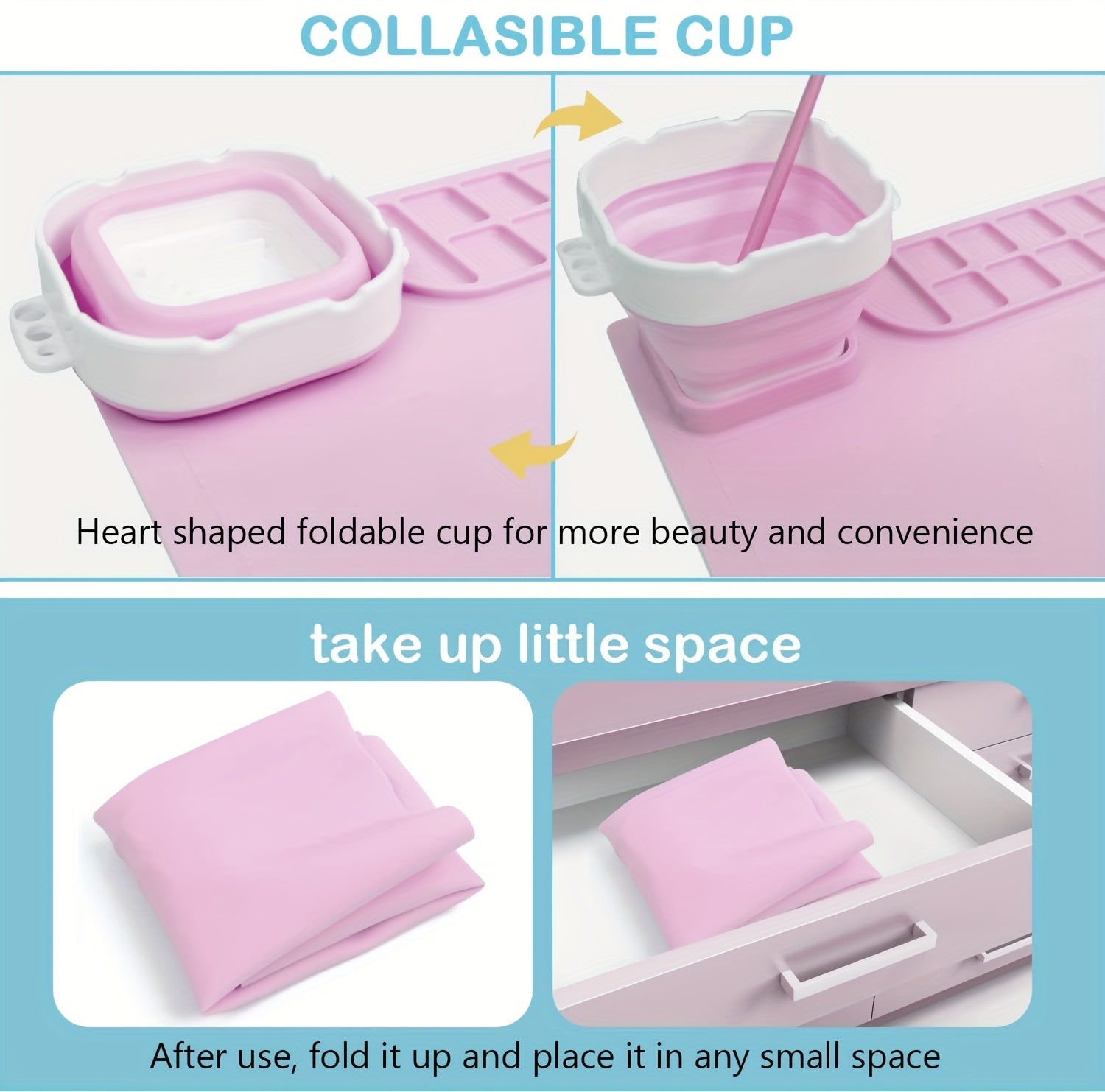 [Non-Stick Craft Mat] Non-Stick 19.6x15.7 Inch Silicone Craft Mat with Collapsible Cup | Large Sky Blue Art Mat, Foldable High Quality Design, Measurement Markings & Multi-Well Palette for Painting, Sculpting, Resin & Hot Glu