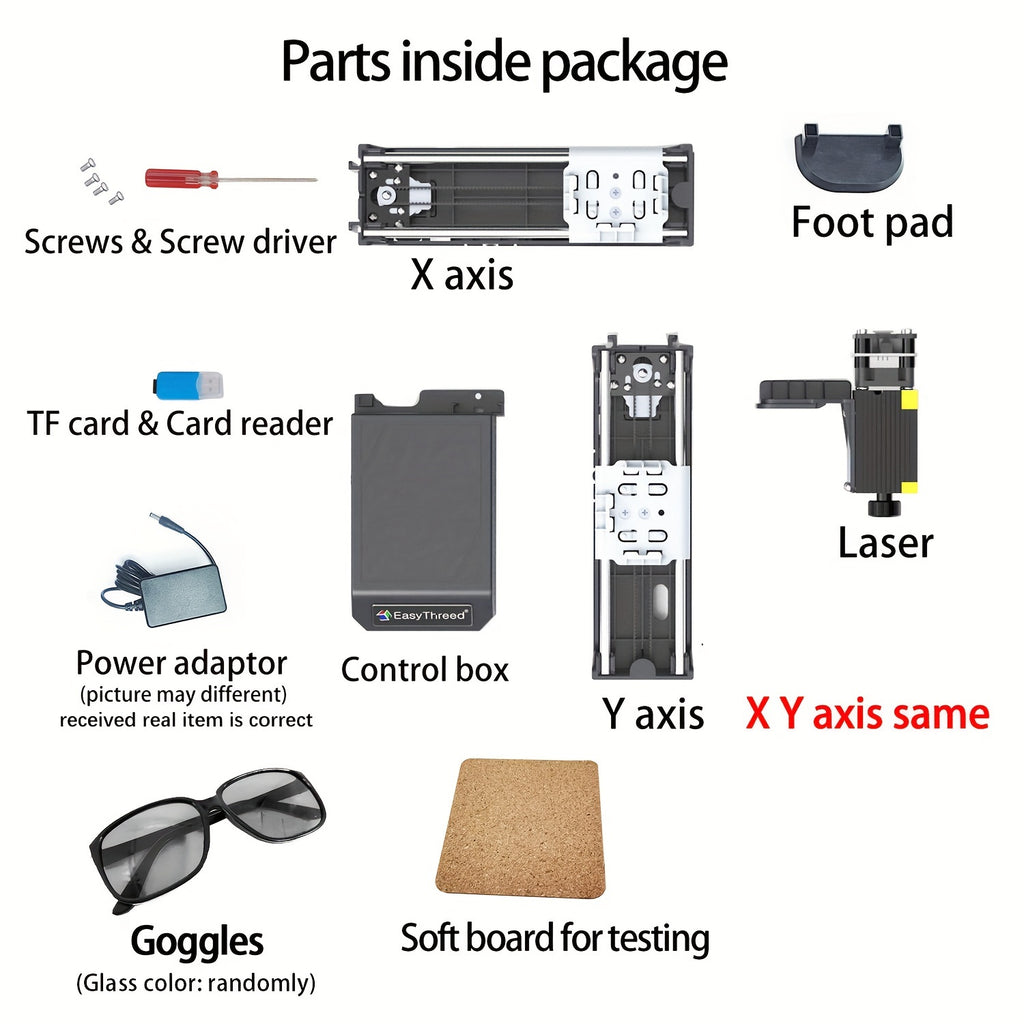 EasyThreed 0,5W Lasergravierer für Anfänger, DIY-Gravurbereich 100x100mm, kabellose Smartphone-Konnektivität, APP-Steuerung für iOS & Android, Kunststoffmaterial, 110V/220V Stromversorgung, US-Stecker, elektronische Komponenten enthalten