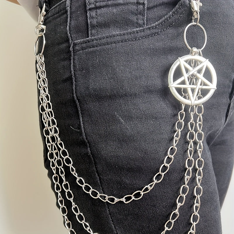 Punk Pentagram Pants Jeans Chain Keychains Trouser Biker Chains Harajuku Goth Jewelry Gothic Rock Accessories for Men Women