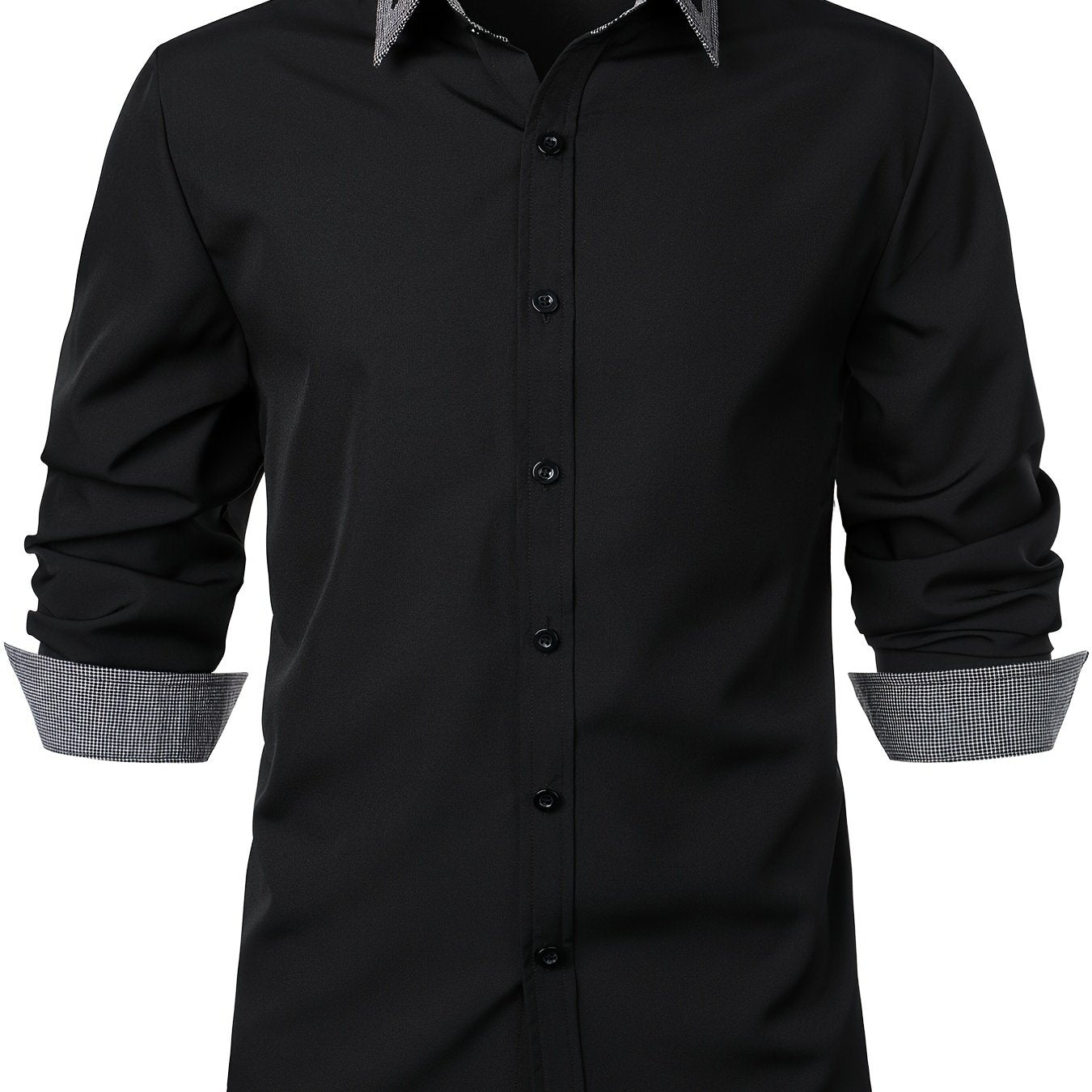 Men'S Color-Blocked Checkered Casual Long-Sleeve Shirt