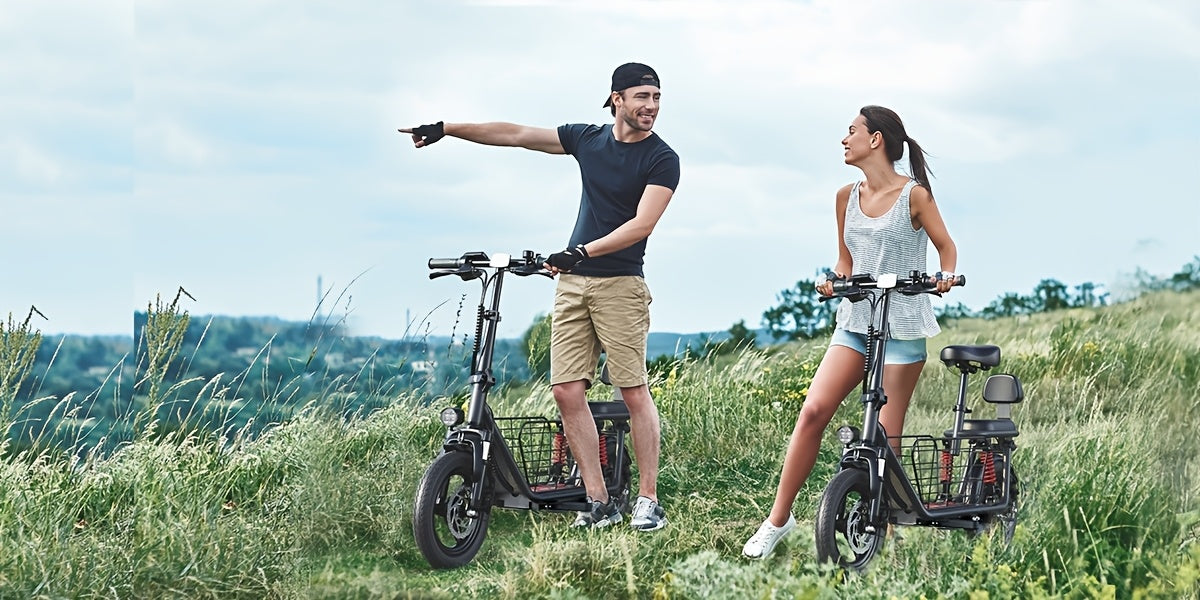 750W Peak Electric Scooter Featuring a Complimentary Seat And Basket - 480Wh Battery, Dual Suspension, Speeds Up to 22MPH, a Range of 25 Miles, LCD Display, And a Maximum Load Capacity of 330Lbs (Ideal for Commuting). This Fo