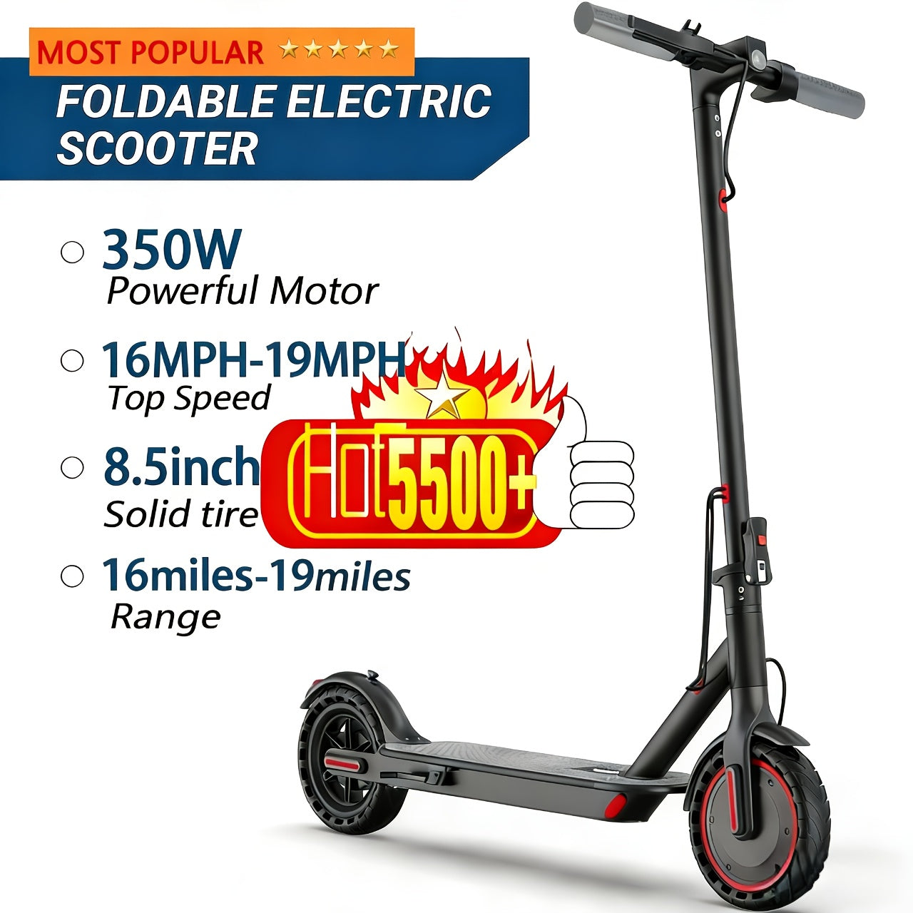 LADPED Electric Scooter, with a Motor Rated at 350/500W, Features a 36V Battery Ranging from 5.2AH to 10.5AH, Equipped with 8.5-Inch Anti-Slip Solid Tires