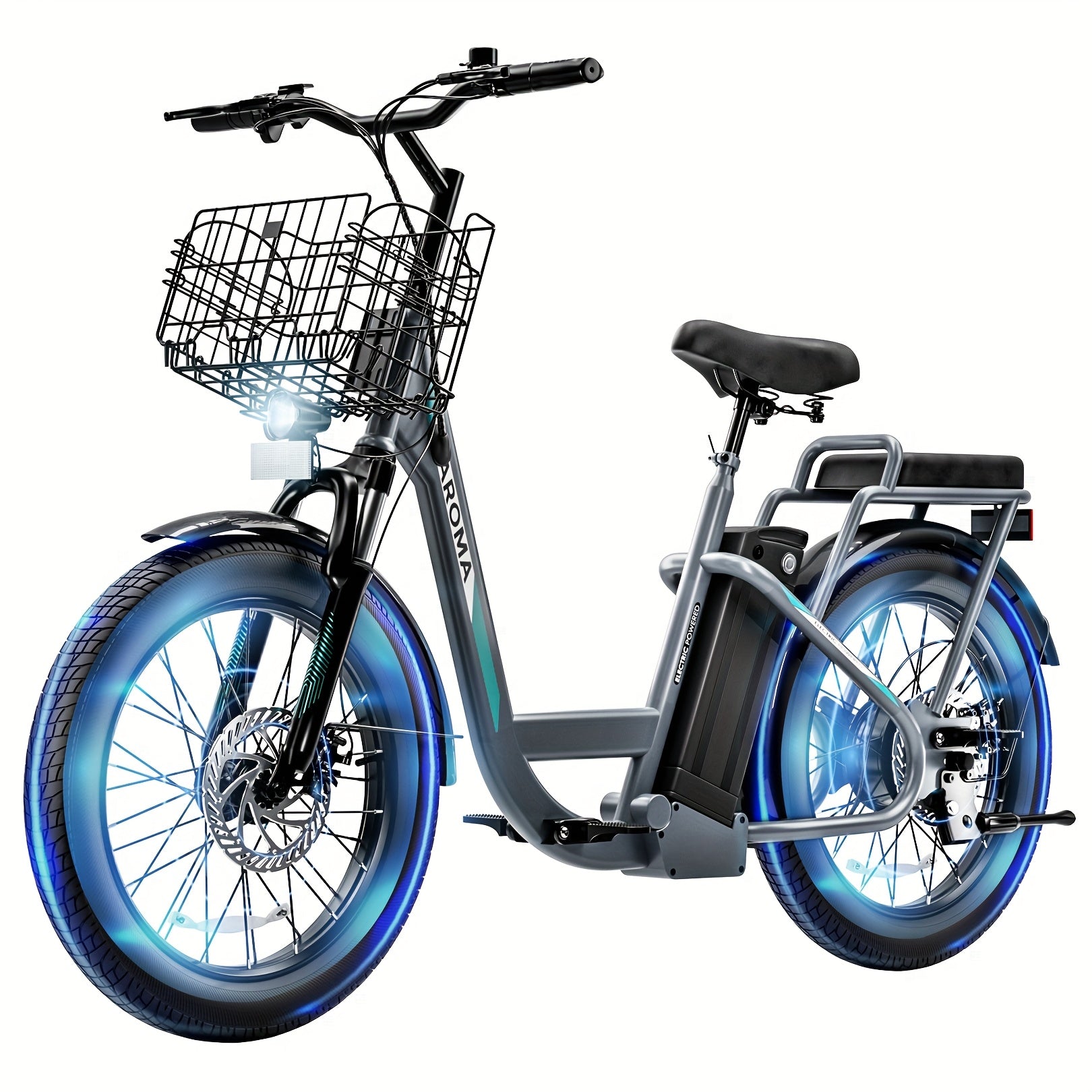 750W Electric Scooter with Seat, 500Wh 10400AH Lithium Battery, 30Miles Range & 20MPH Top Speed Adults E Scooter for Commuting, 20 X 3 Off-Road Tires, Adjustable Electric Scooter with Basket, Front Shock Absorber, Dual Dics B