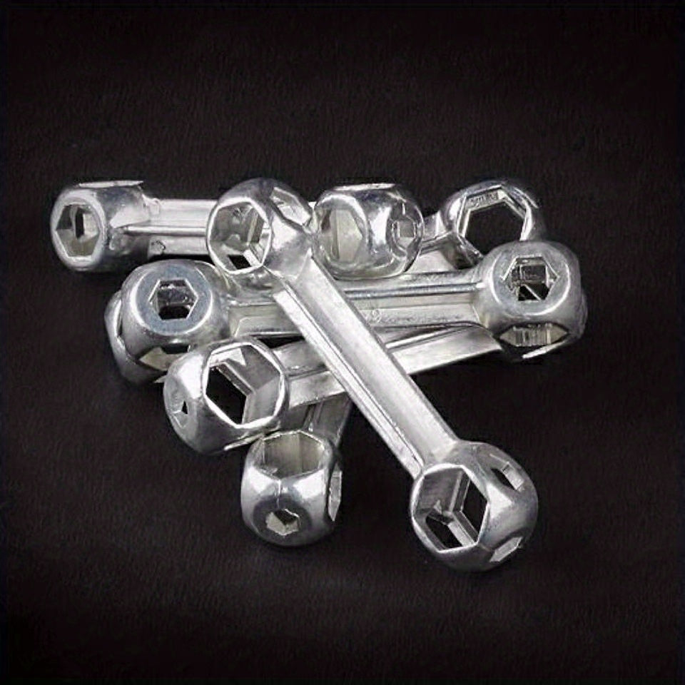 Versatile Bone-Shaped Hex Wrench for Bicycle Repair - Durable Zinc Alloy, Multi-Hole Design, Silvery