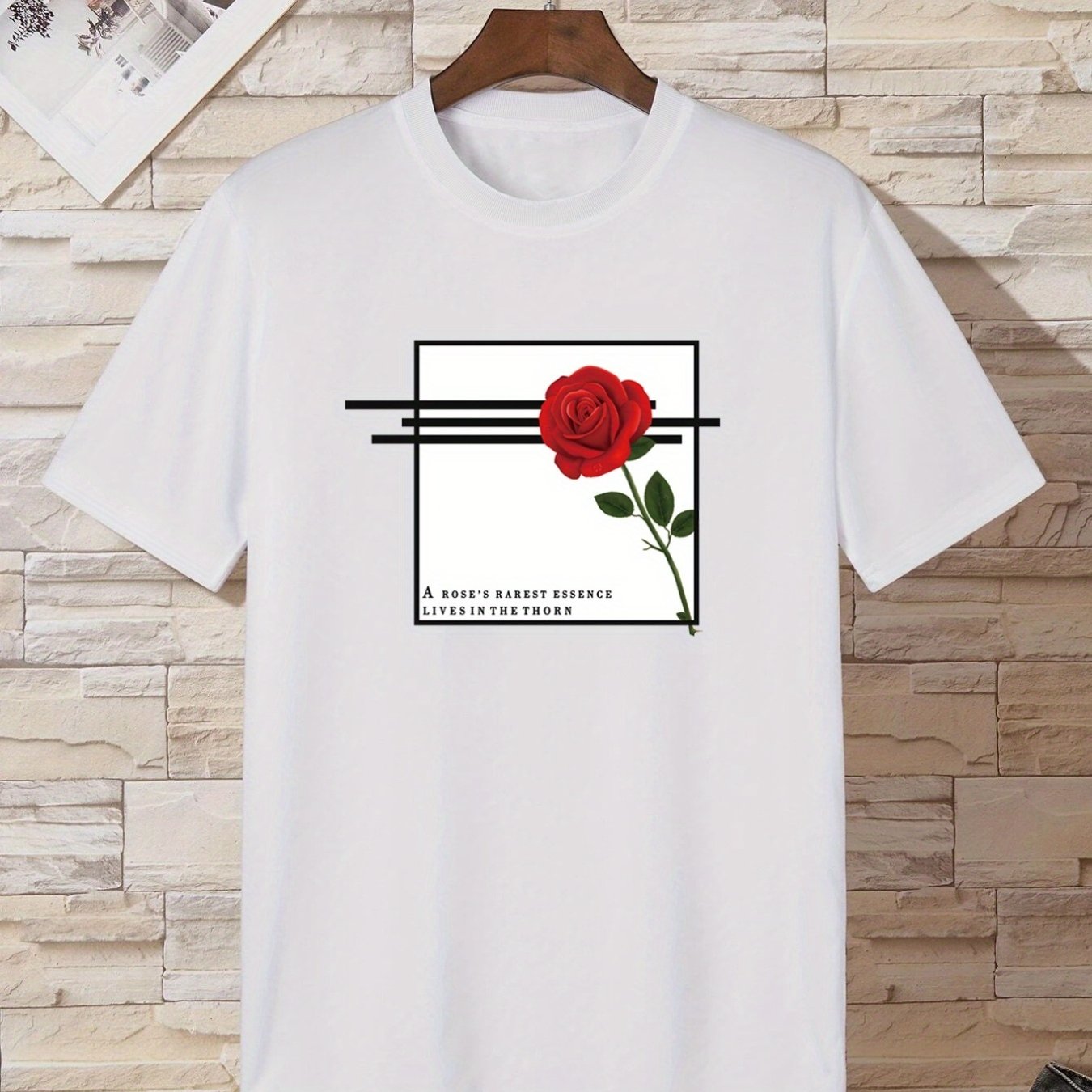 Men's Letter And Rose Graphic Crew Neck T-Shirts, Casual Sport Tees For Spring Summer
