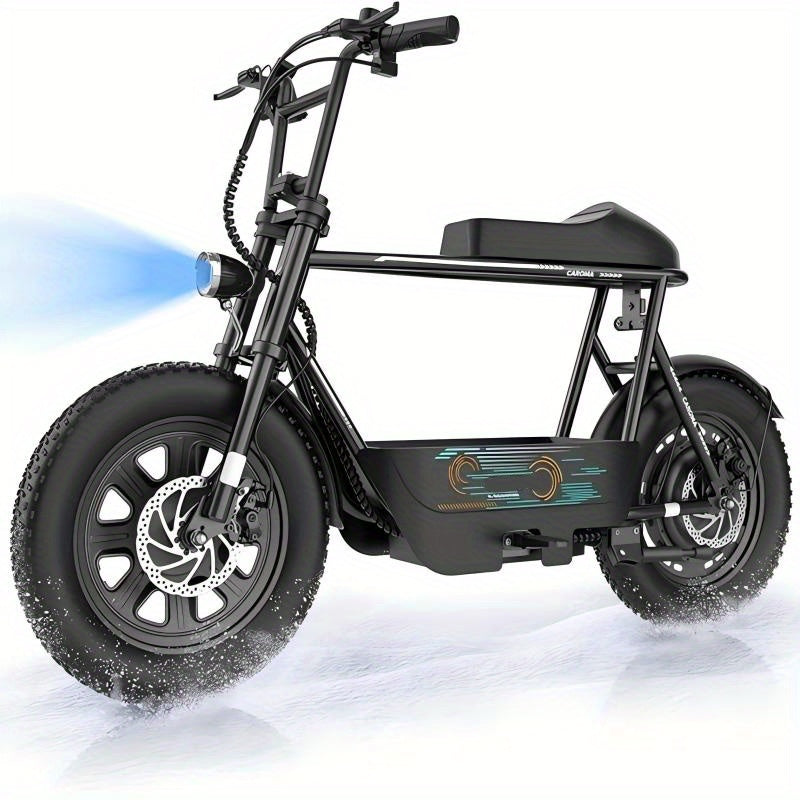 1pc Caroma 500W Electric Scooter for Adults with Seat & Basket, 16" Fat Tire, All-Terrain, 20MPH, 25Miles, 48V 7.8Ah Battery, Commuter & Off-Road E Scooter with LCD Display, Dual Disc Brake, 300lbs Max Load, Aluminum Wheels,