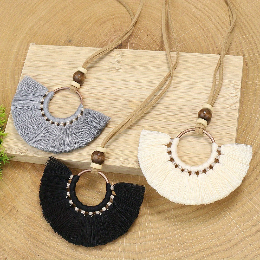 3pcs Ethnic Style Women's Fashion Pendant Necklace Set with Floral Tassel Pendant, Bronze Enamel Drip Zinc Alloy with Glass Rhinestone Inlay, Vintage Necklace