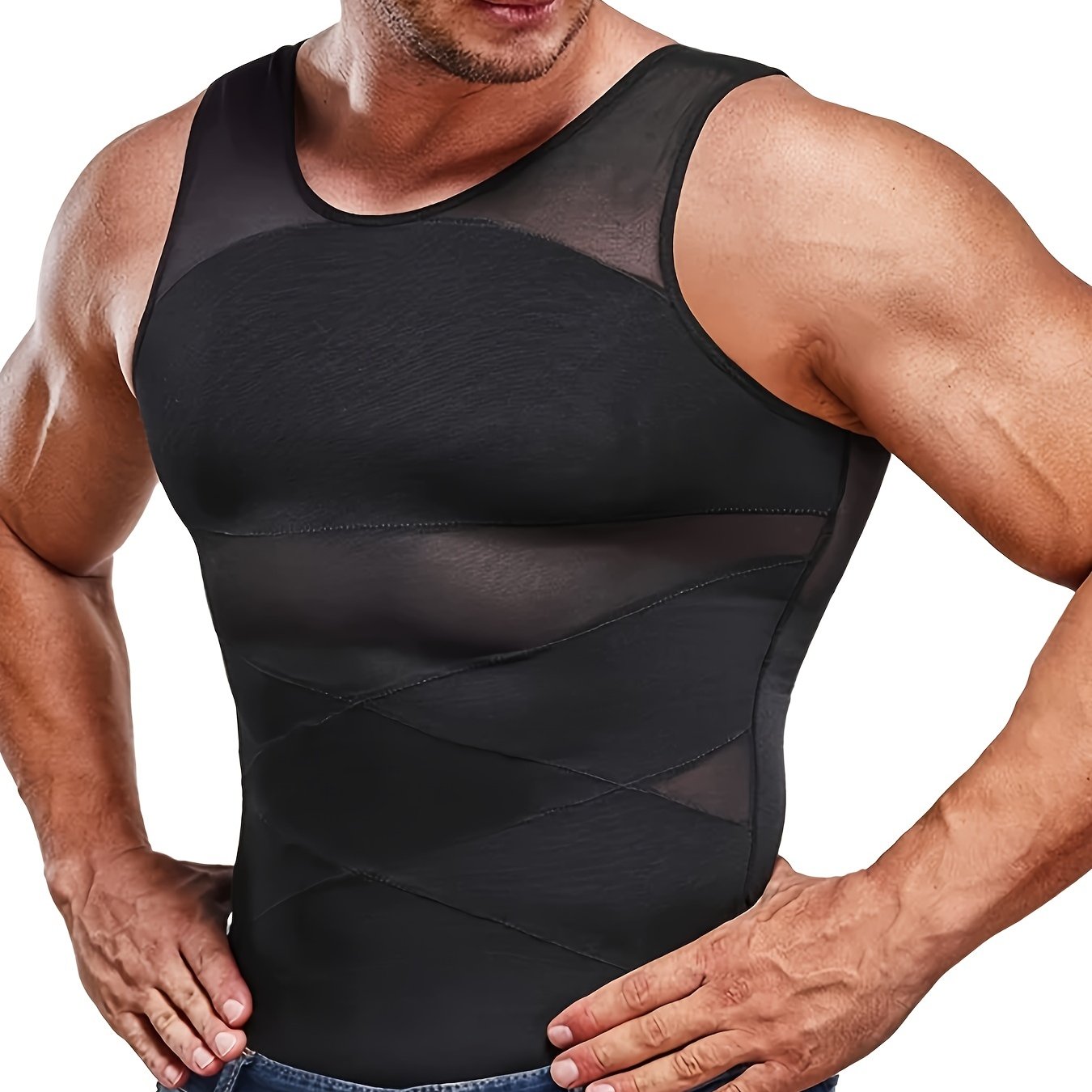 SCARBORO Men's Compression Shirt for Body Shaper Slimming Vest Tight Tummy Underwear Tank Top
