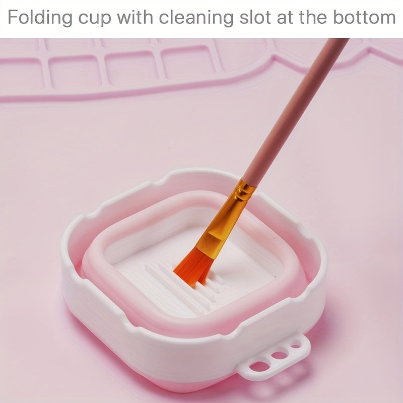 [Non-Stick Craft Mat] Non-Stick 19.6x15.7 Inch Silicone Craft Mat with Collapsible Cup | Large Sky Blue Art Mat, Foldable High Quality Design, Measurement Markings & Multi-Well Palette for Painting, Sculpting, Resin & Hot Glu