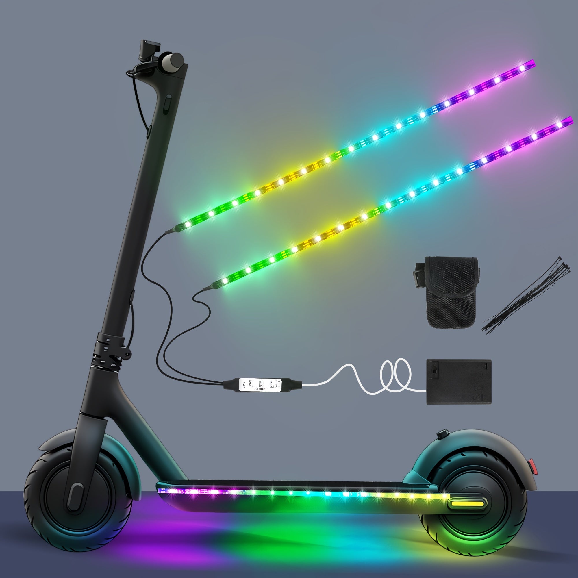 The Universal Electric Scooter Safety Lights Are Suitable for Night Riding, Featuring Low-Voltage Operation. The LED Warning Lights Are Ideal for Skateboards, Bicycles, And Outdoor Activities, Including Two High-Brightness Co