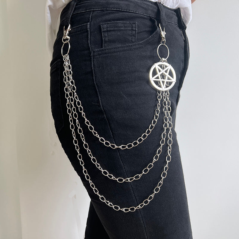 Punk Pentagram Pants Jeans Chain Keychains Trouser Biker Chains Harajuku Goth Jewelry Gothic Rock Accessories for Men Women