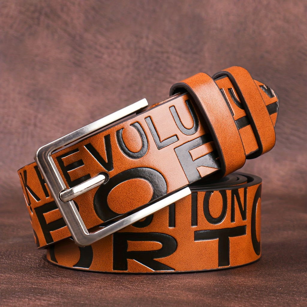 Herren-Sportgürtel aus Kunstleder mit Schnalle - „EVOLUTION“-Design, Braun, Perfekt für Anzüge, Jeans und Uniformen, Gürtel für Kleidung