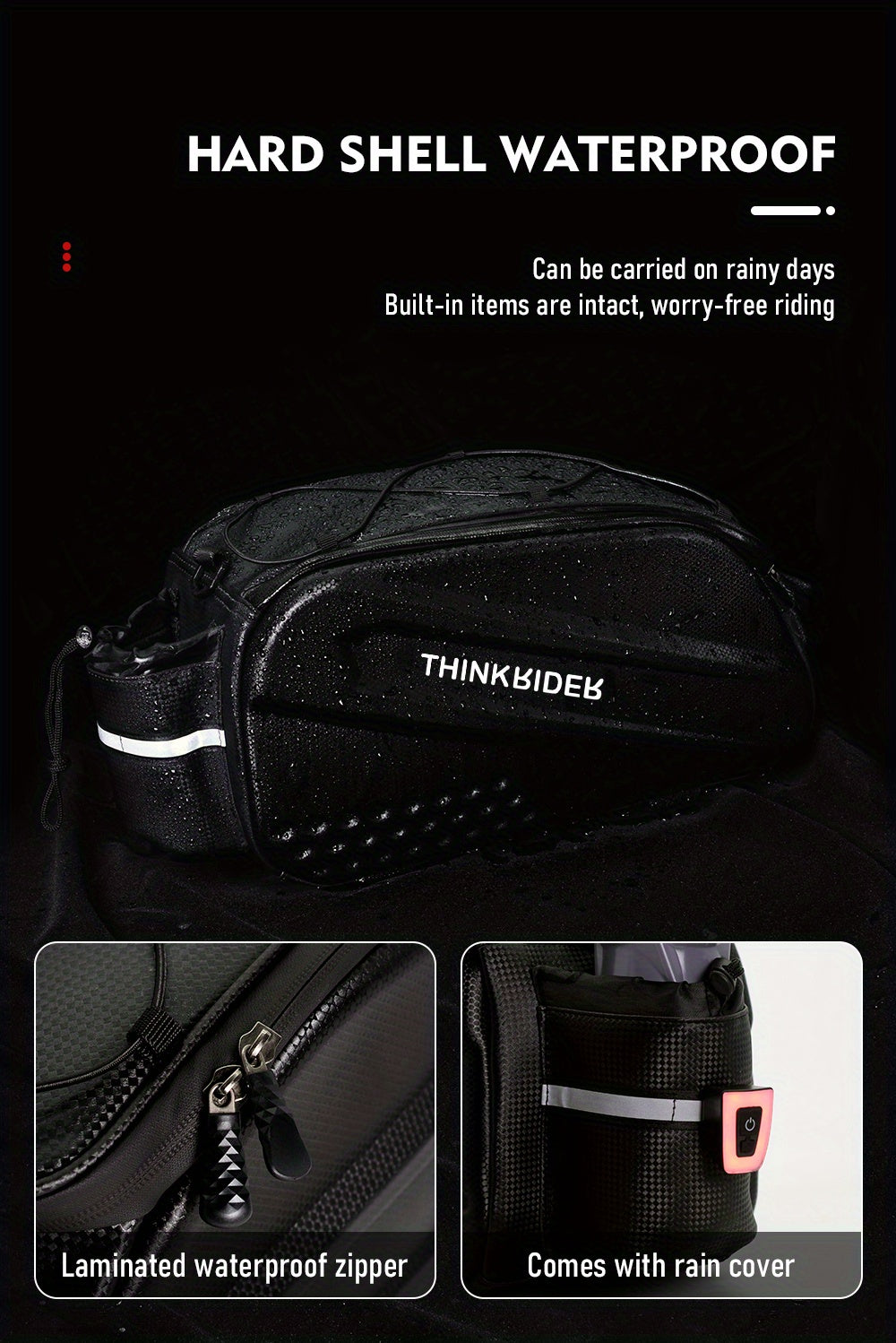 14L Hard Shell ThinkRider Bicycle Rear Hunch Bag - Anti-Splash Material, Rain Cover Included