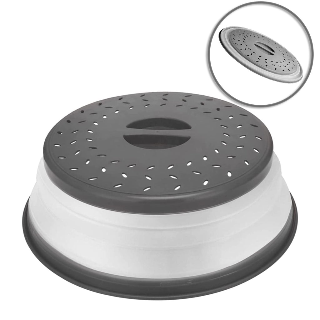 1pc Collapsible Microwave Food Cover, BPA Free TPR, 10.5 Inch, Round With Handle, Microwave Plate Protector Cover With Steam Vent And Strainer, For Fruit (Grey)