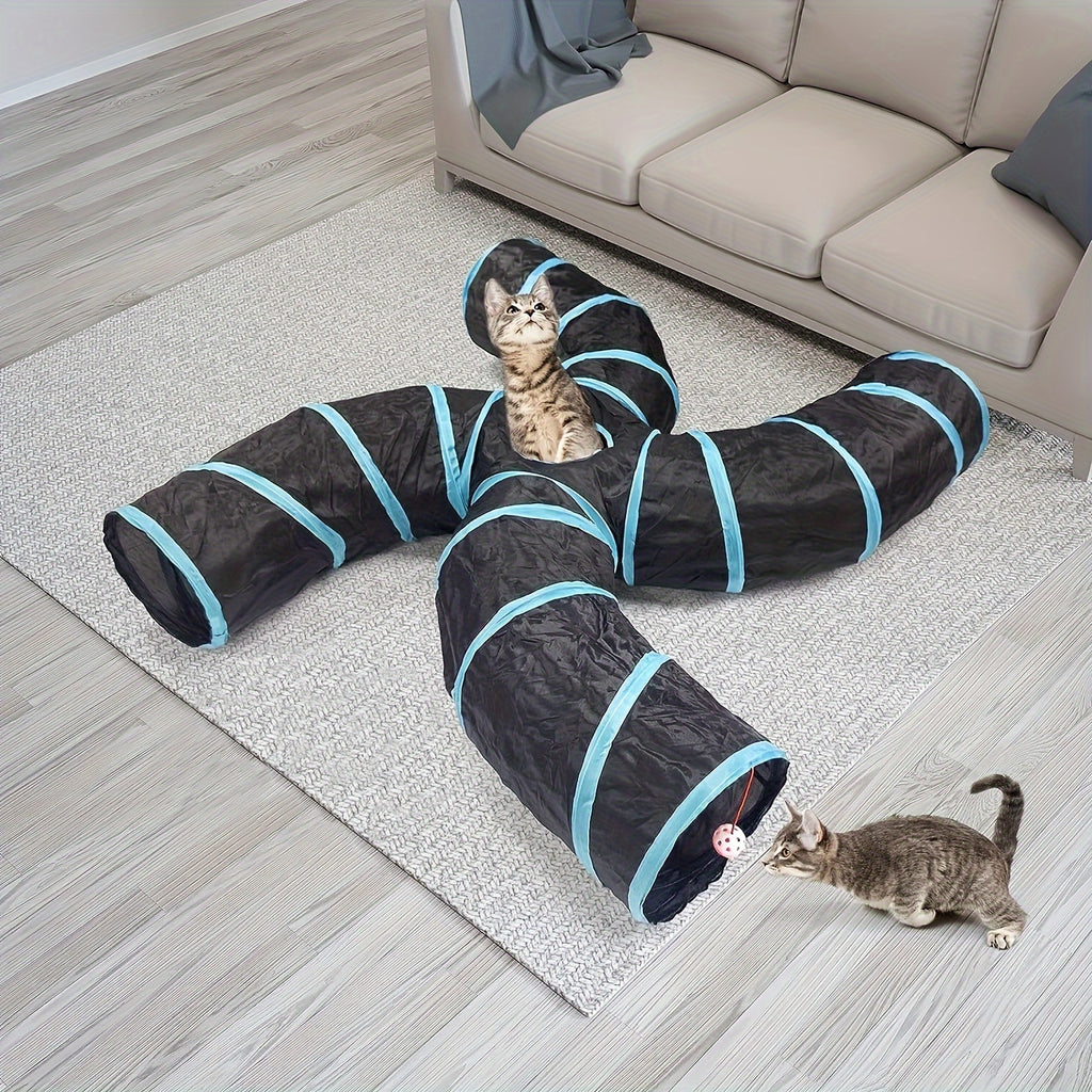 Cat Tunnel for Indoor Cats Large with Play Ball 2/3/4/5 Way Collapsible Interactive Peek Hole Pet Tube Toys for Puppy, Kitty, Kitten, Rabbit