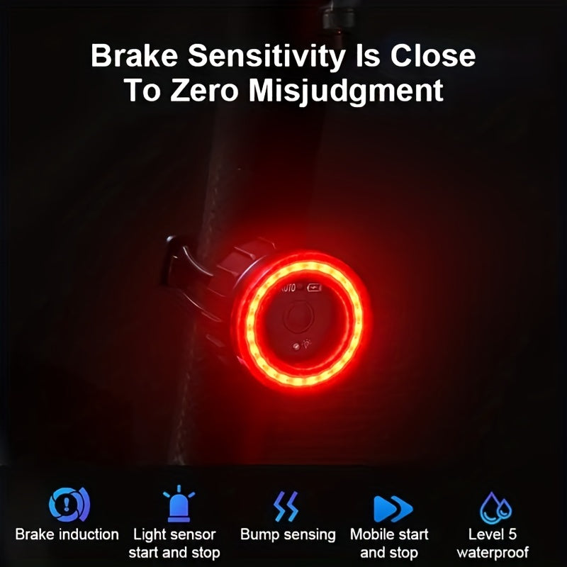 TWOOC Smart Bike Rear Light, Auto Start Stop Brake Sensing LED Charging Cycling Smart Bicycle Taillight