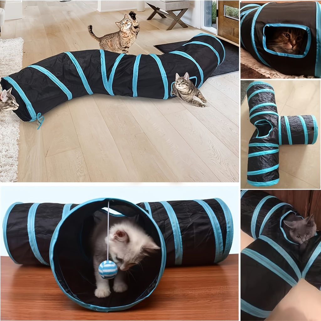 Cat Tunnel for Indoor Cats Large with Play Ball 2/3/4/5 Way Collapsible Interactive Peek Hole Pet Tube Toys for Puppy, Kitty, Kitten, Rabbit